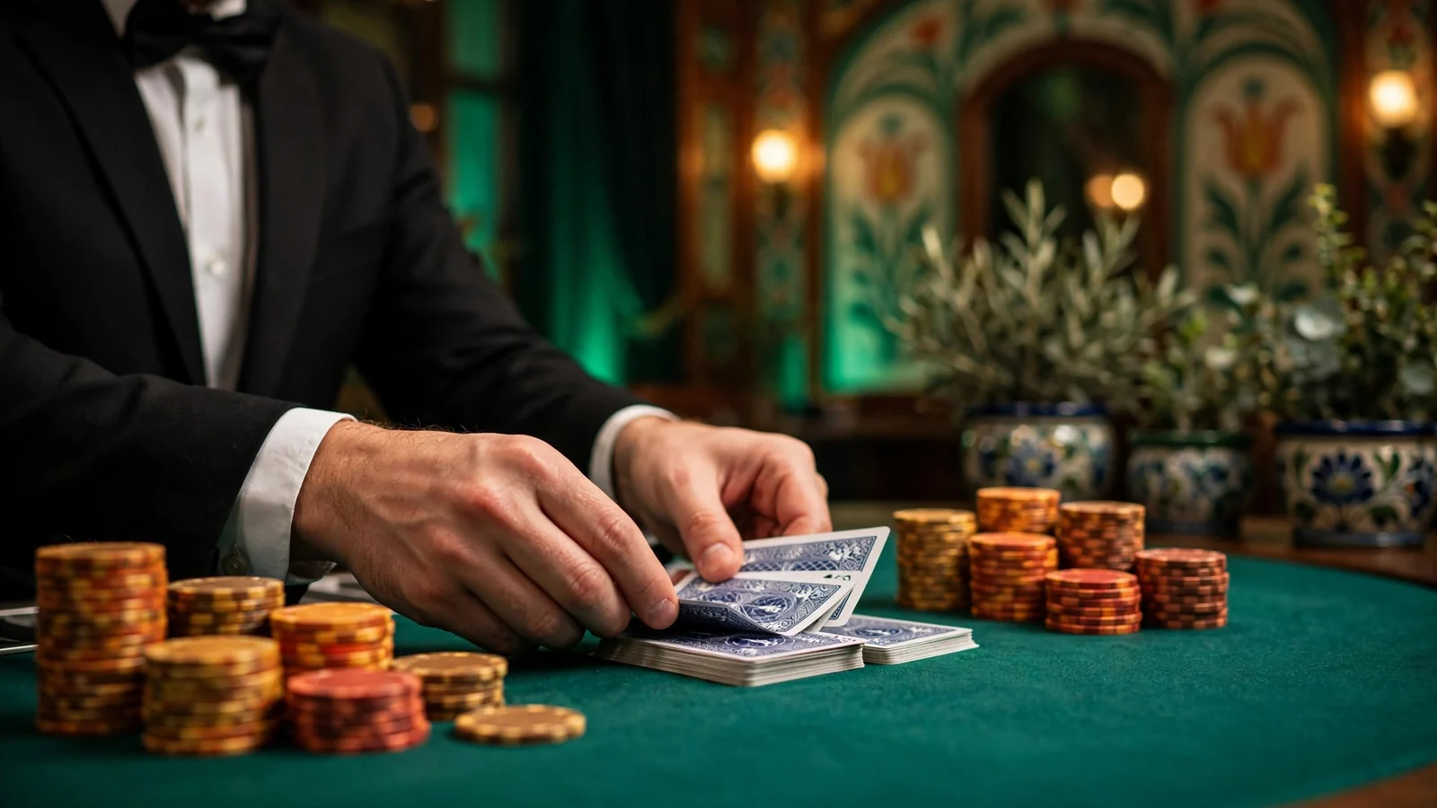 Élő osztós blackjack asztal modern online kaszinó stúdióban