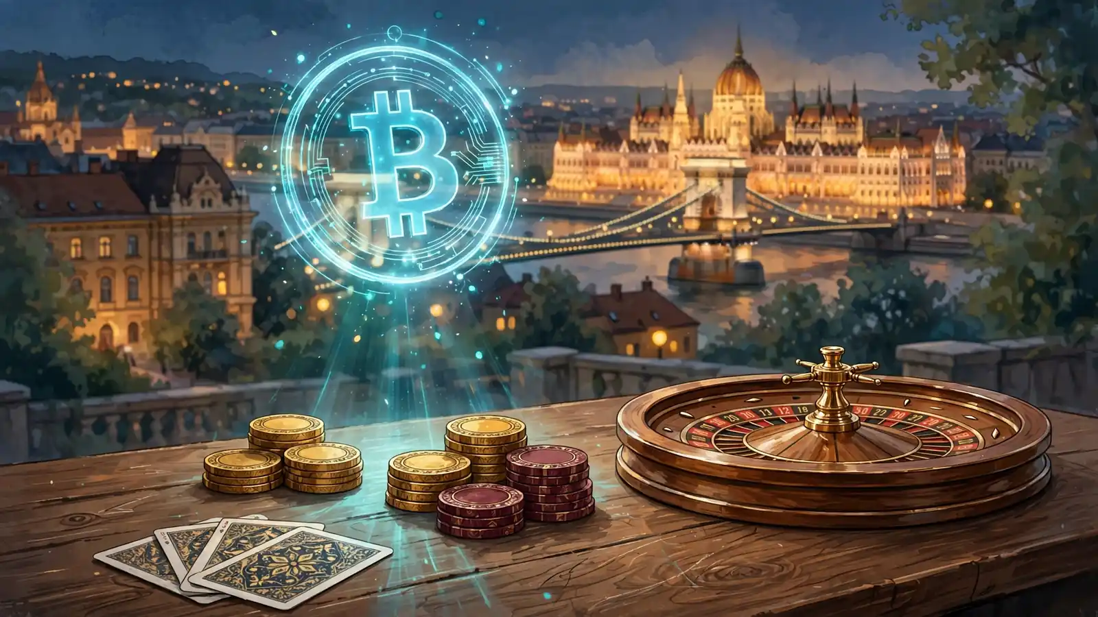 Kriptovalutás online kaszinó asztal Budapest éjszakai hangulatával